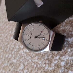 Skagen Men's Black Leather Watch